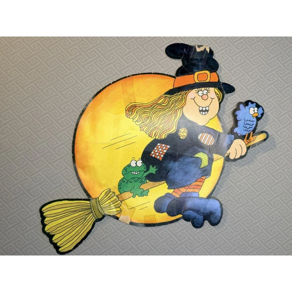 Vintage Halloween Die-Cut Decorations Witch Flying Moon & Haunted House